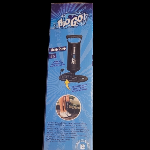 H2OGO Air Hand Pump 12" Large Air Chamber FOR Rapid Inflation-3 Adapters0 - Picture 3 of 3